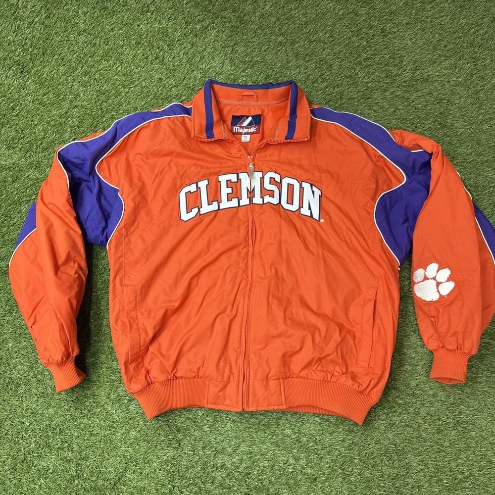 Clemson Tigers Jacket Mens 2XL Full Zip Majestic Dugout AJ500 Baseball PU Coat